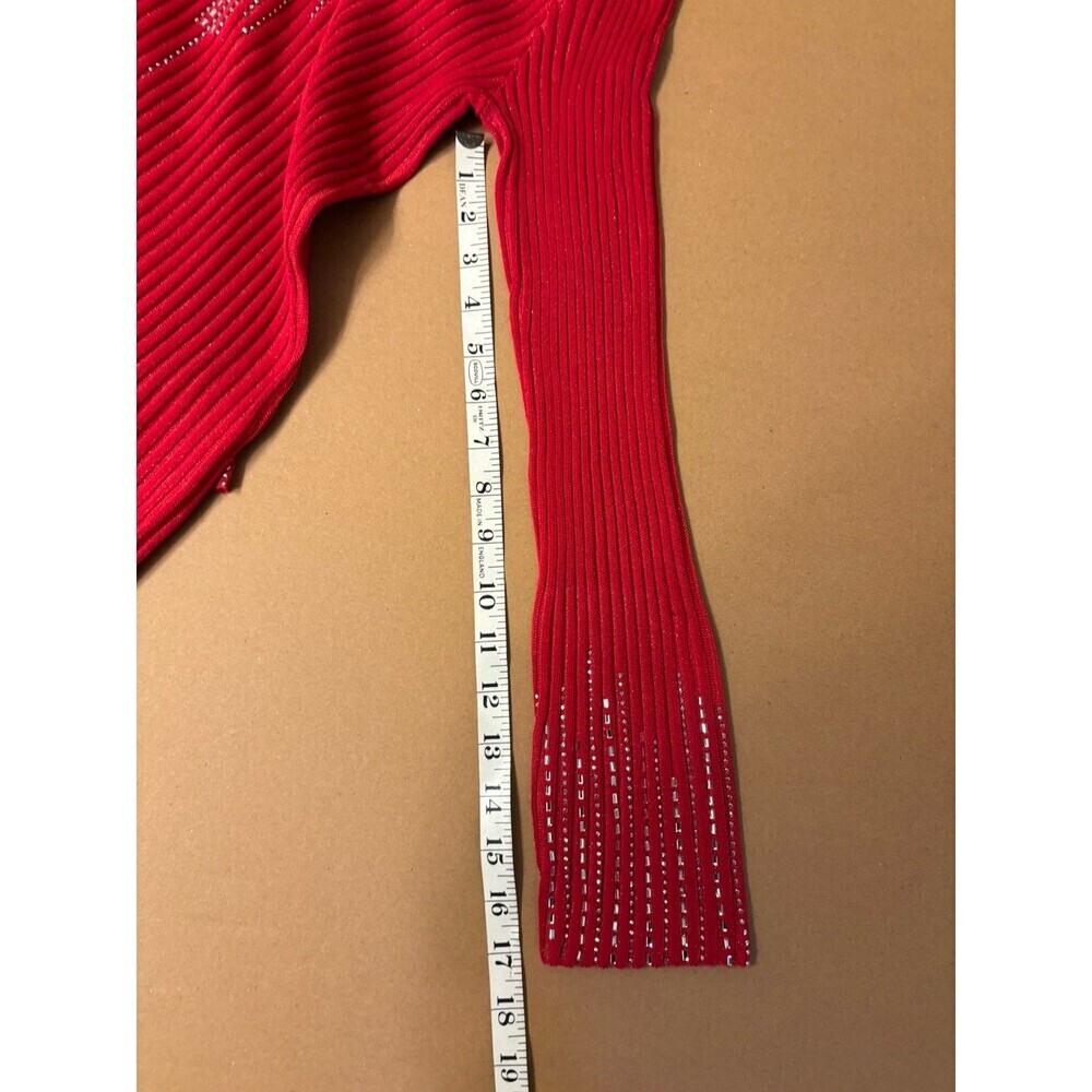 Boston Proper Rhinestone Embellished Mesh Illusion Sweater Women’s, Small, Red - Picture 10 of 10